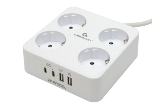 Сетевой фильтр Cablexpert PLT-4-C2U2-W-2